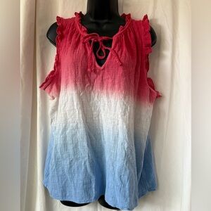 Feeling Festive Women's Sz XL TriColor Patriotic Ruffled Sleeveless Summer Tank